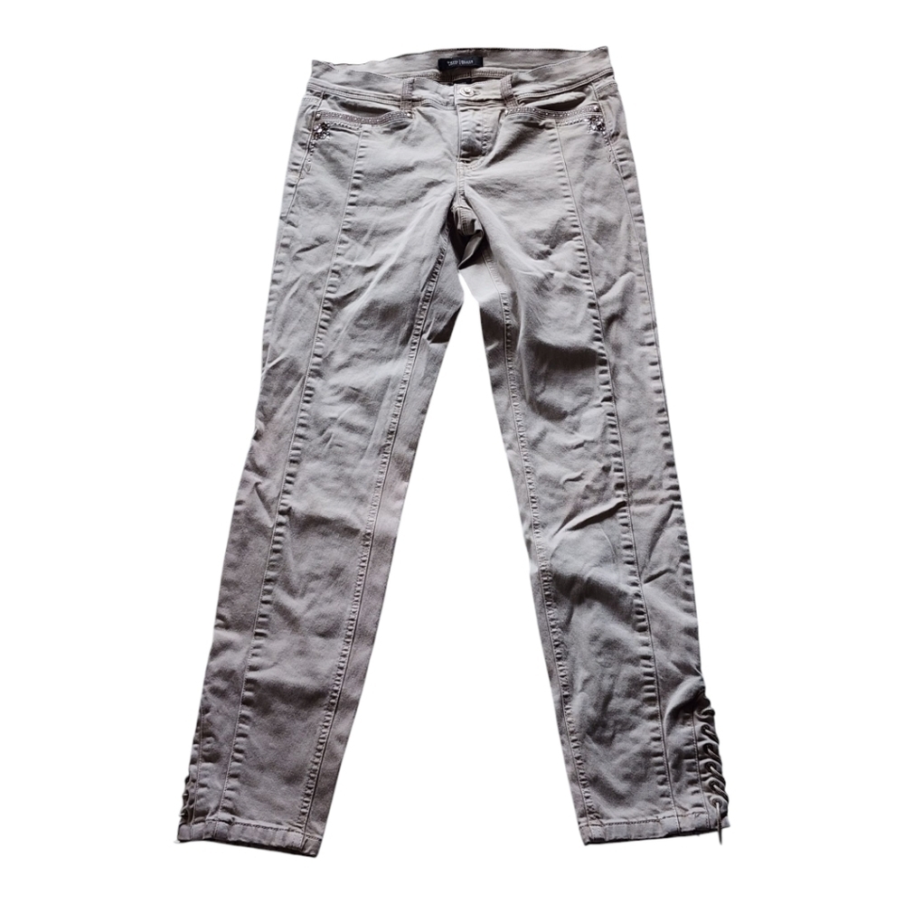 White House Black Market Skinny Jeans 4R Beige Lace-Up Ankle Stretch Denim